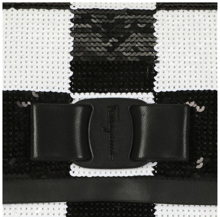 Ferragamo Checkered Sequin Shoulder Bag Black