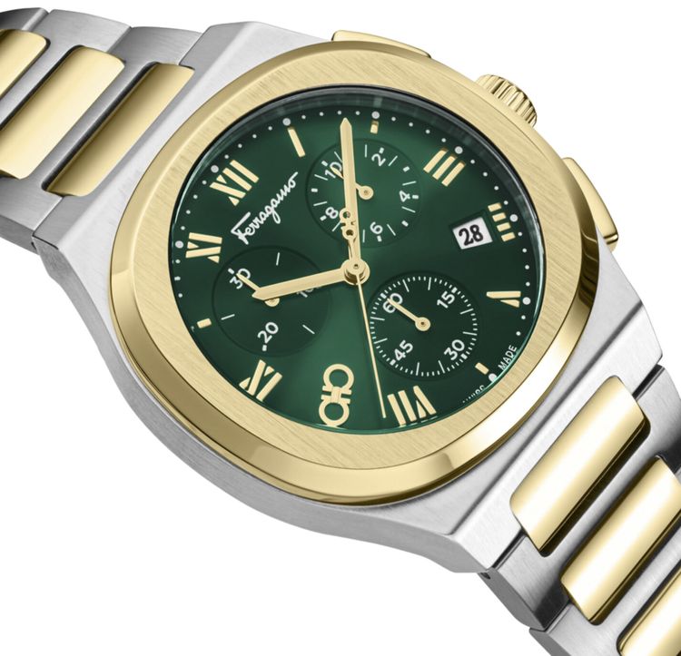Ferragamo Elliptical Chronograph Watch Two Tone