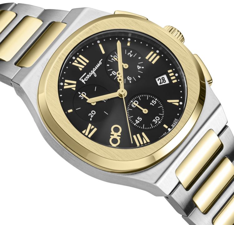 Ferragamo Elliptical Chronograph Watch Two Tone