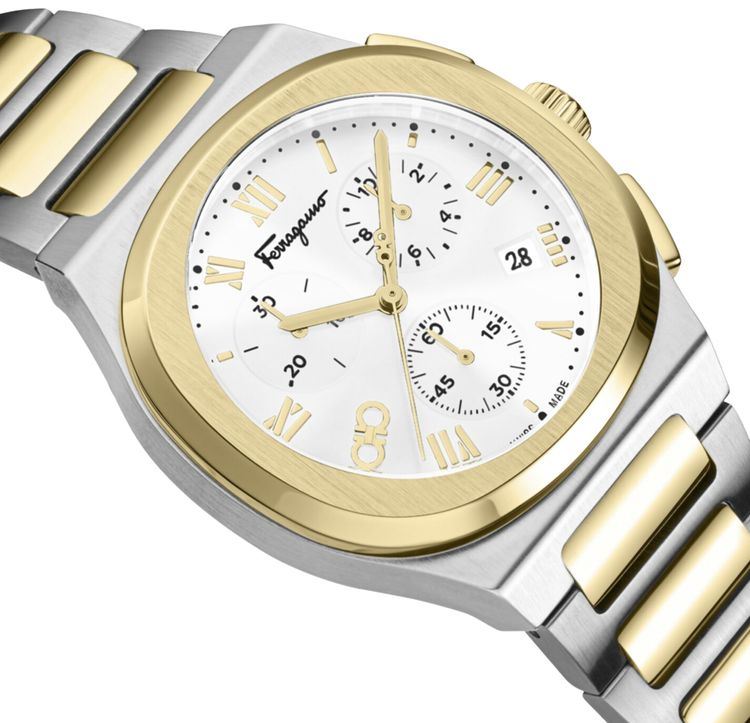 Ferragamo Elliptical Chronograph Watch Two Tone