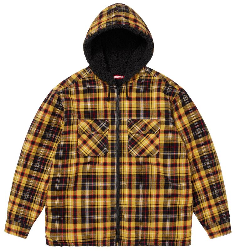 Supreme Lined Zip Up Hooded Flannel Shirt Yellow