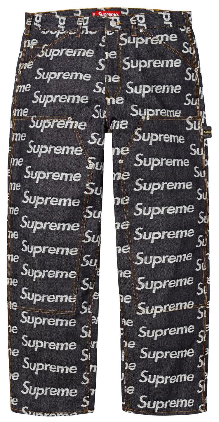 Supreme Jacquard Logos Double Knee Denim Painter Jean Rigid Indigo