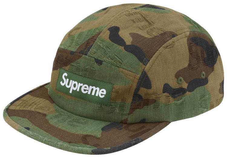 Supreme Jacquard Logos Denim Camp Cap Woodland Camo