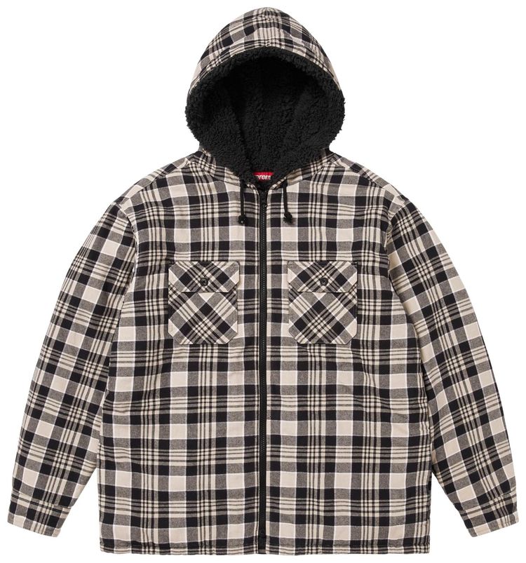 Supreme Lined Zip Up Hooded Flannel Shirt Light Tan