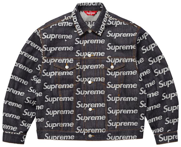 Supreme Jacquard Logos Denim Trucker Jacket Rigid Indigo