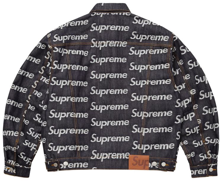 Supreme Jacquard Logos Denim Trucker Jacket Rigid Indigo