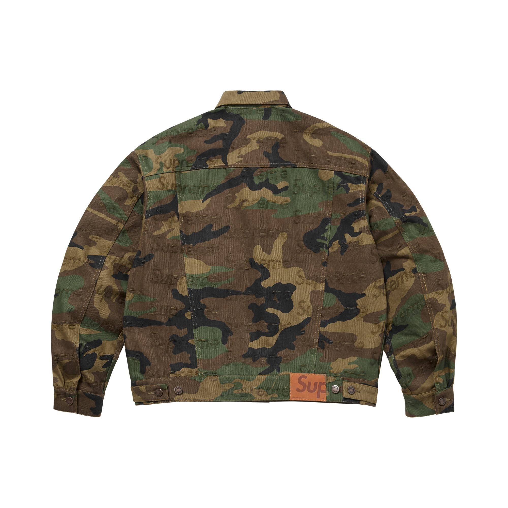 ジャケット・アウター Supreme Jacquard Logos Denim Jacket Camo Buy Supreme Jacquard Logos Denim Trucker Jacket 'Woodland Camo