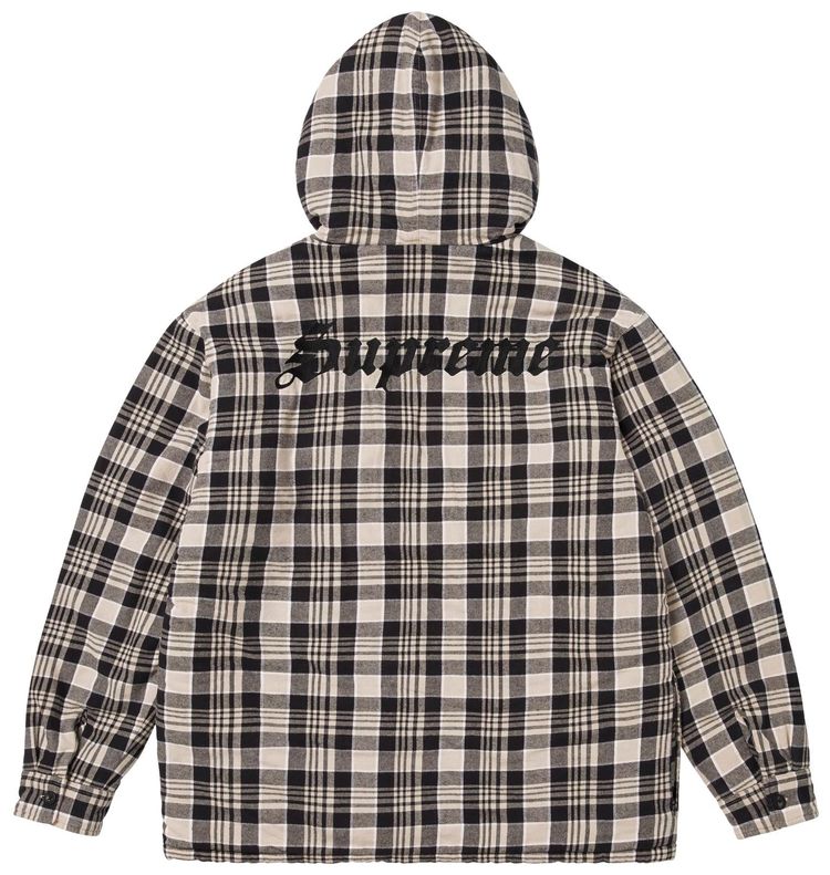 Supreme Lined Zip Up Hooded Flannel Shirt Light Tan