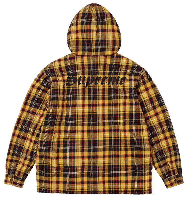 Supreme Lined Zip Up Hooded Flannel Shirt Yellow