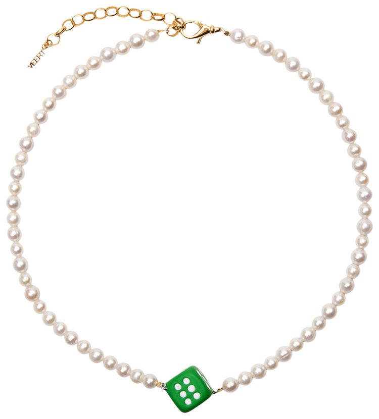 VEERT The Pearl Green Dice Necklace Yellow Gold