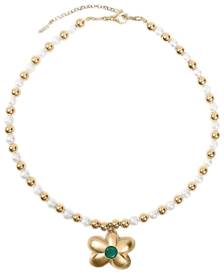 VEERT The Flower Pearl Bead Chain Yellow Gold
