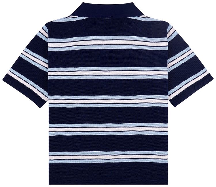 Sporty  Rich Serif Logo Silk Pique Cropped Polo Dark NavyWhiteFlax Blue
