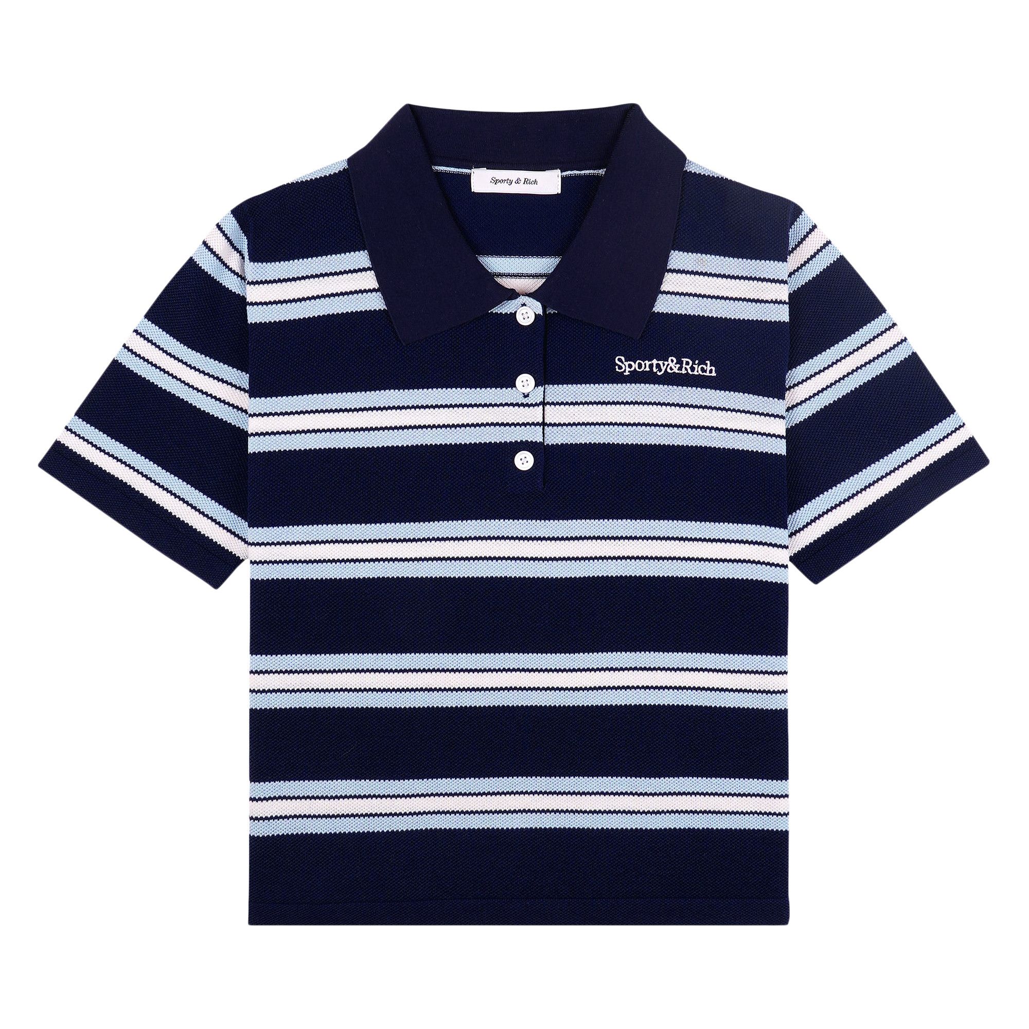 Buy Sporty & Rich Serif Logo Silk Pique Cropped Polo 'Dark Navy