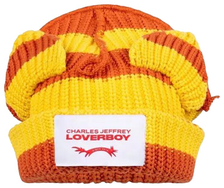Charles Jeffrey Loverboy Chunky Ears Beanie YellowOrange Stripe