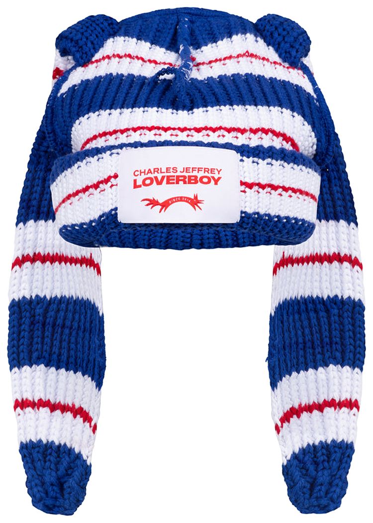 Charles Jeffrey Loverboy Chunky Rabbit Beanie BlueRedWhite Stripe