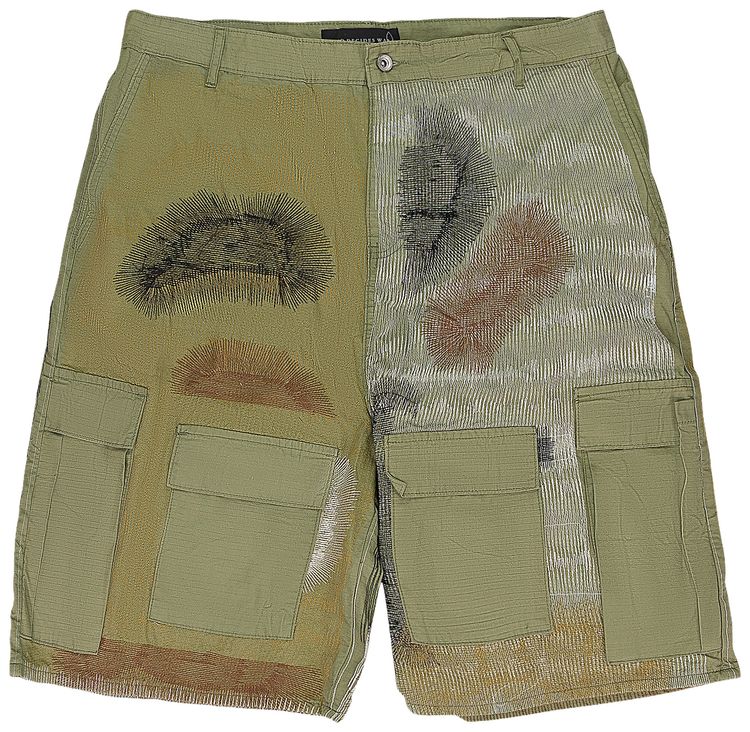 Who Decides War Camouflage Embroidery Cargo Shorts Green