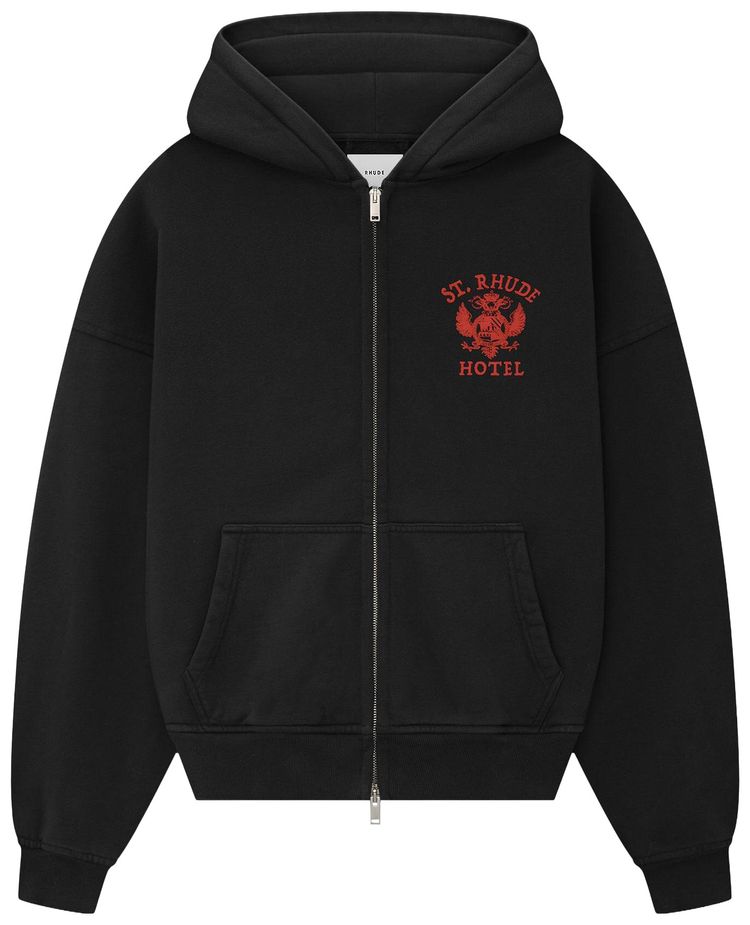 Rhude St Rhude Seal Zip Up Hoodie Vintage BlackRed
