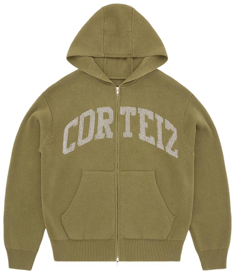 Corteiz 3m College Knit Zip Hoodie Olive