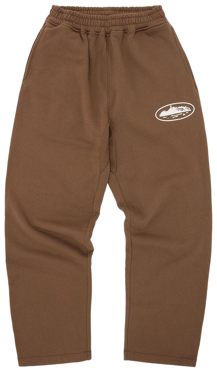 Corteiz Island Puff Print Open Hem Sweatpant Brown