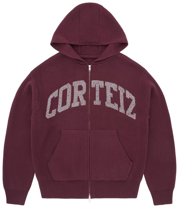Corteiz 3m College Knit Zip Hoodie Wine