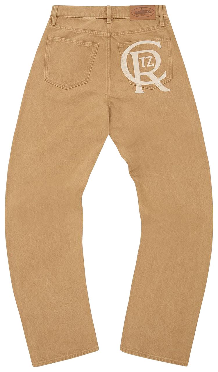 Corteiz Crest Chainstitch Baggy Jeans Tan