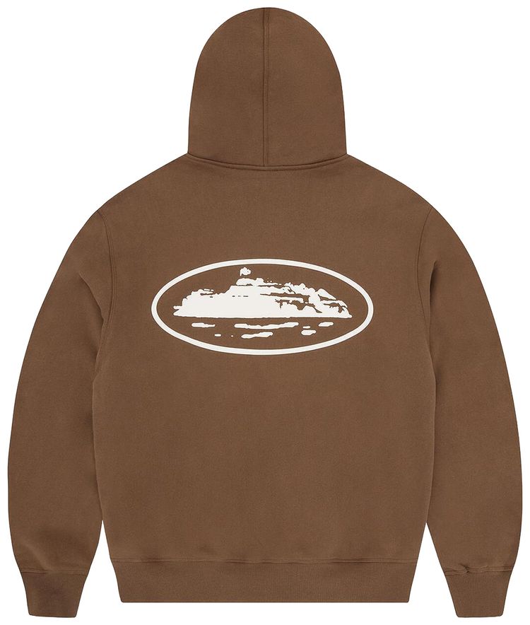 Corteiz Island Puff Print Zip Hoodie Brown