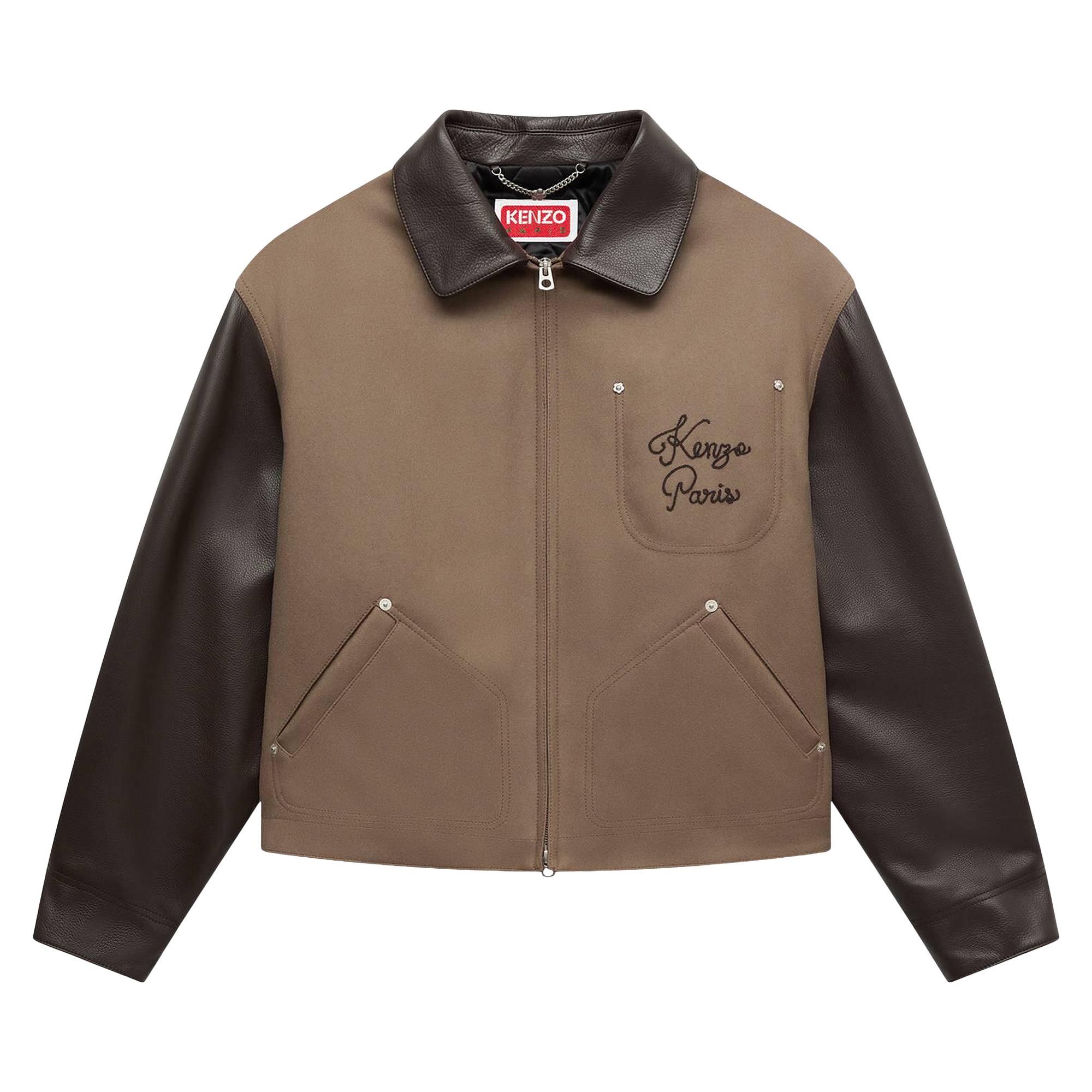 Buy Kenzo Paris Chainstitch Leather Wool Blouson 'Taupe
