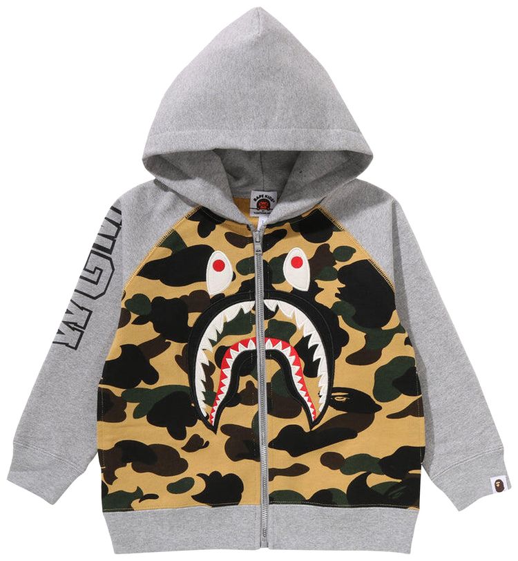 BAPE Kids 1st Camo Shark Patch Zip Hoodie Yellow