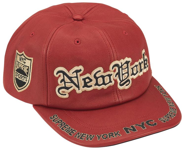 Supreme New York Leather 6 Panel Red
