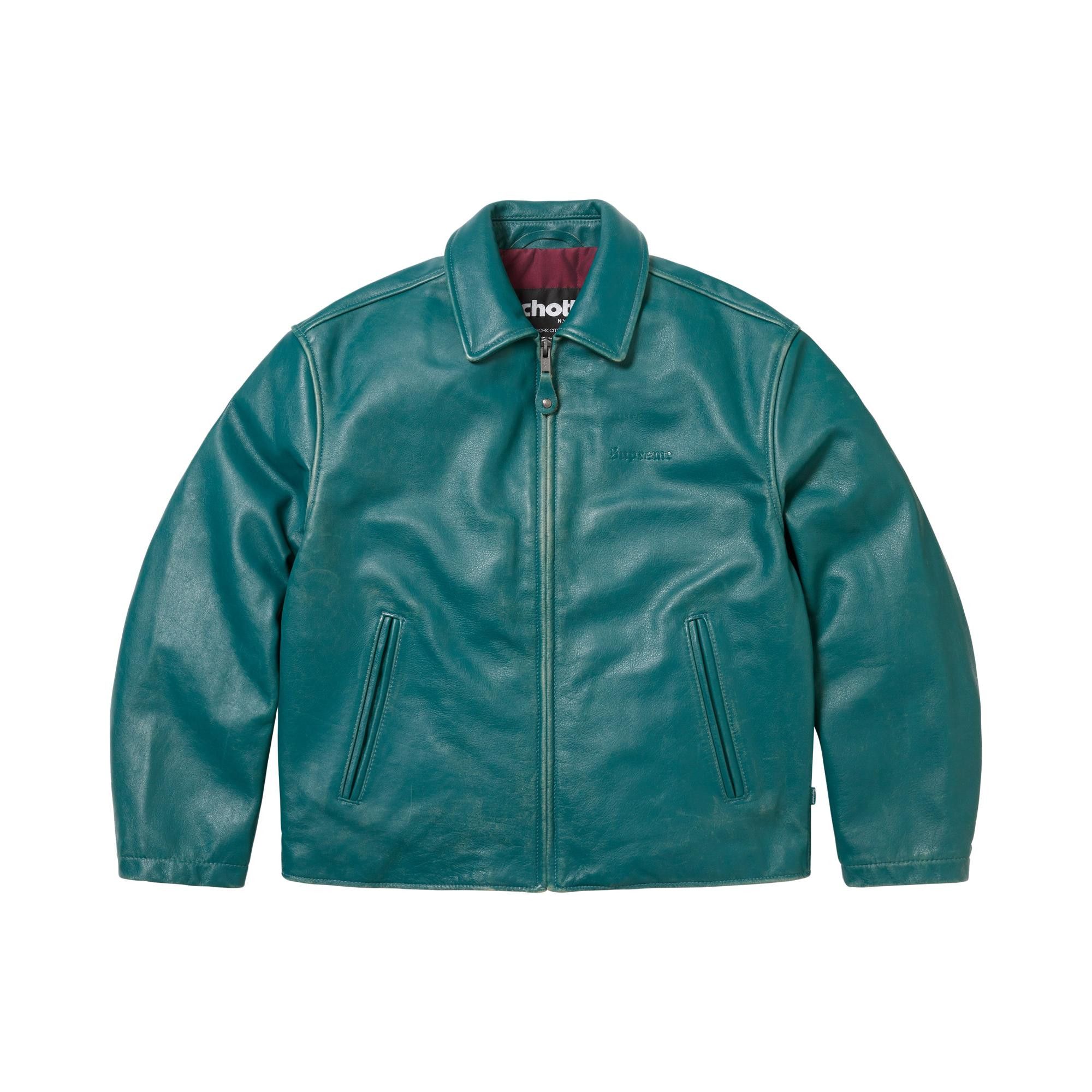 Buy Supreme x Schott Leather Racer Jacket 'Teal' - FW25J74 TEAL | GOAT