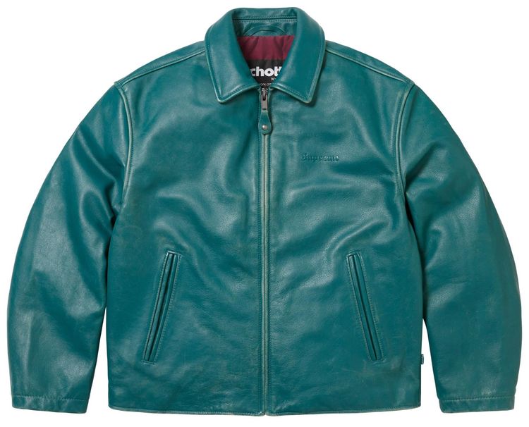 Supreme x Schott Leather Racer Jacket Teal