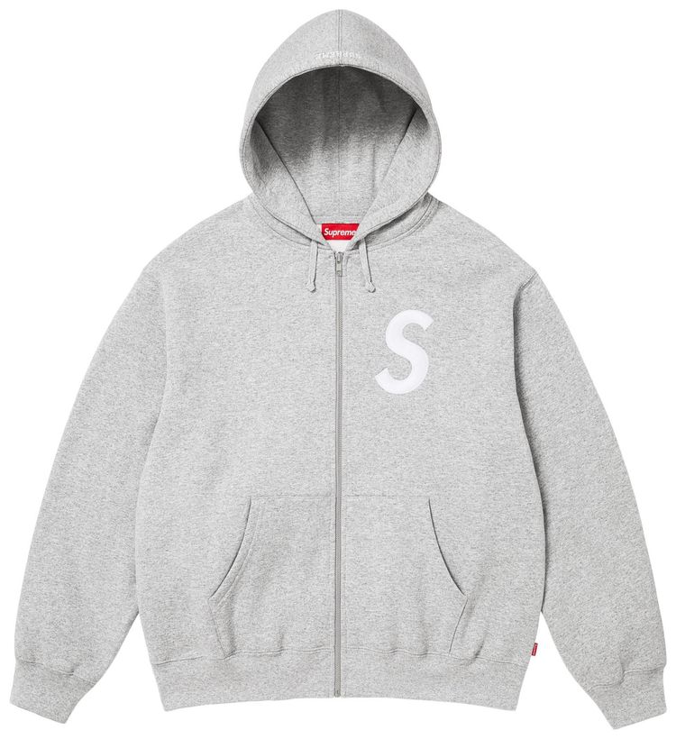 Supreme S Logo Zip Up Hooded Sweatshirt Heather Grey