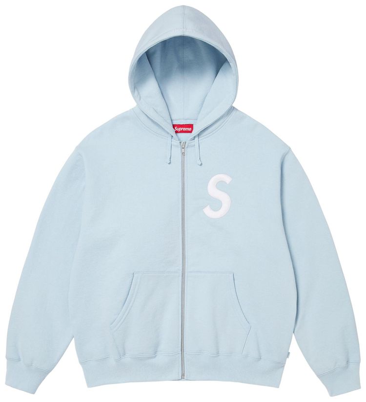 Supreme S Logo Zip Up Hooded Sweatshirt Light Blue