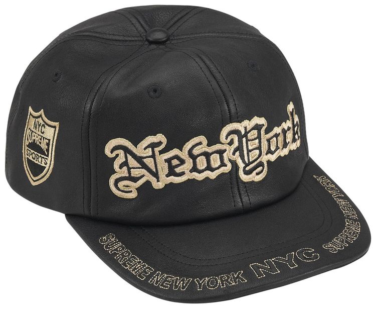 Supreme New York Leather 6 Panel Black
