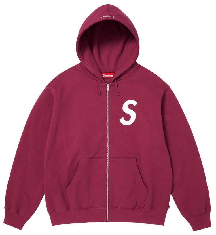 Supreme S Logo Zip Up Hooded Sweatshirt Raspberry