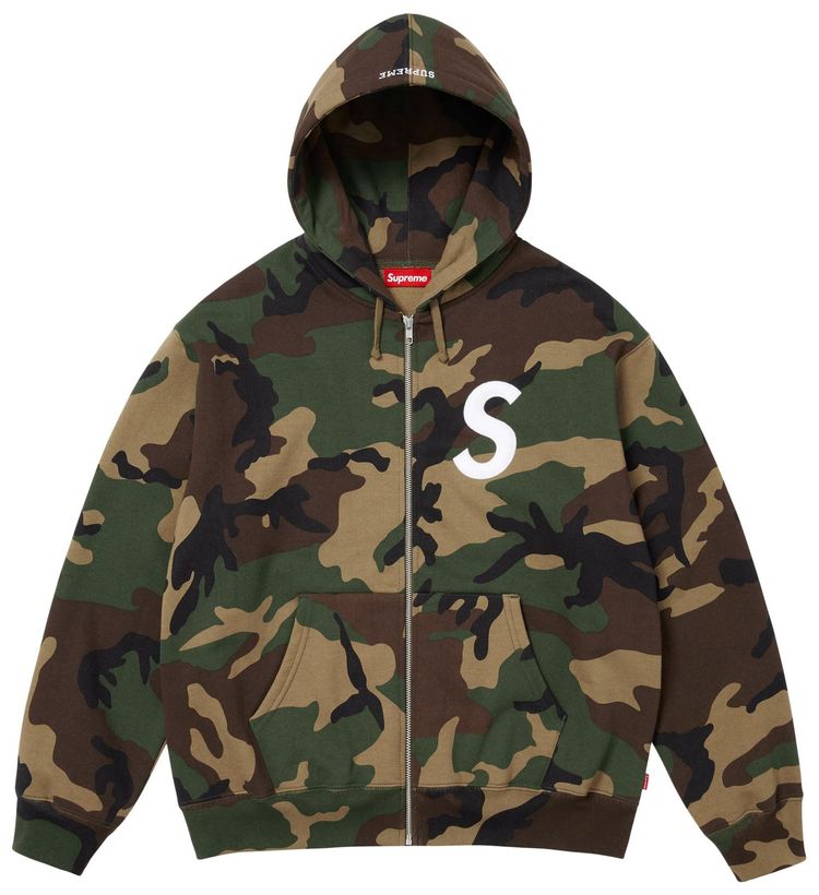 Supreme S Logo Zip Up Hooded Sweatshirt Woodland Camo