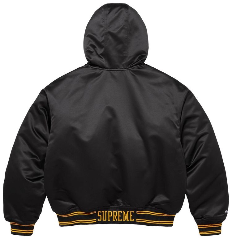 Supreme x Mitchell  Ness Lined Hooded Satin Varsity Jacket Black