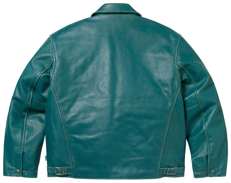 Supreme x Schott Leather Racer Jacket Teal