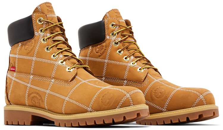 Supreme x Timberland 6 Inch Premium Waterproof Boot Patchwork   Wheat