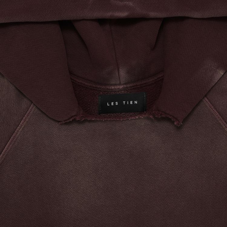 Les Tien Heavyweight Raw Raglan Hoodie Vintage Red Mahogany