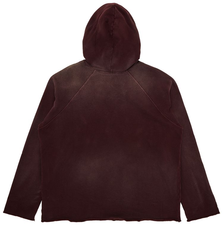 Les Tien Heavyweight Raw Raglan Hoodie Vintage Red Mahogany