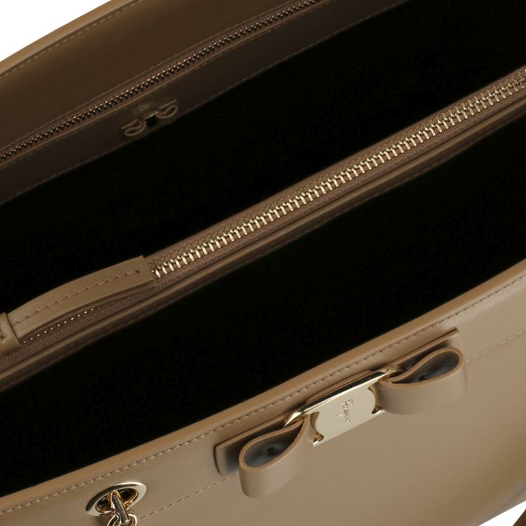 Ferragamo Vara Bow Smooth Leather Tote Camel