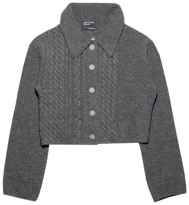 Enfants Riches Deprimes Collared Cropped Tweed Cardigan Grey