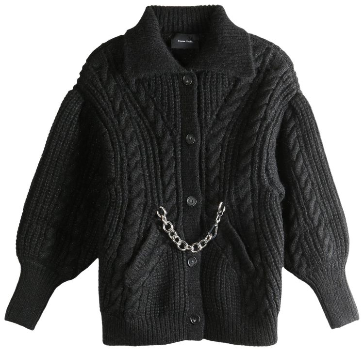 Simone Rocha Chain Sculpted Collared Chunky Knit Cardigan Black