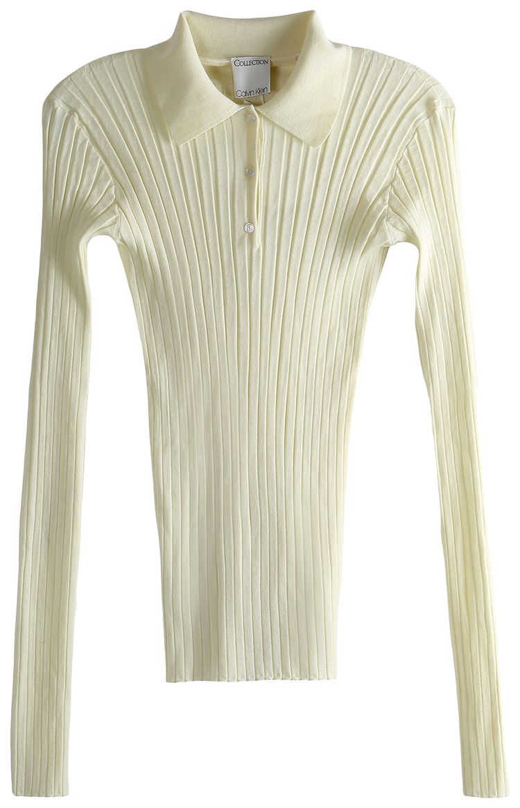 Calvin Klein Merino Rib Knit Polo Shirt Pale Citron
