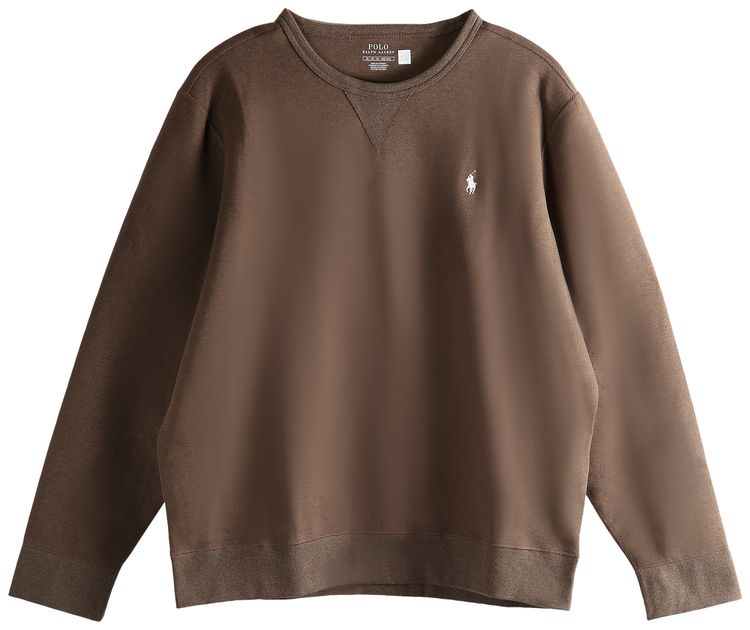 Polo Ralph Lauren Long Sleeve Double Knit Tech Crewneck Sweatshirt Nutmeg Brown Heather