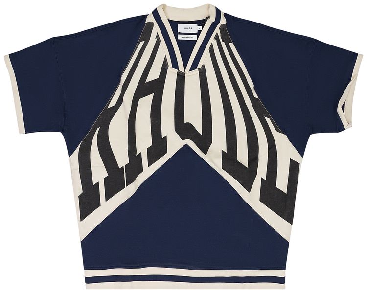 Rhude Front Print Rhacer Polo Shirt NavyCream