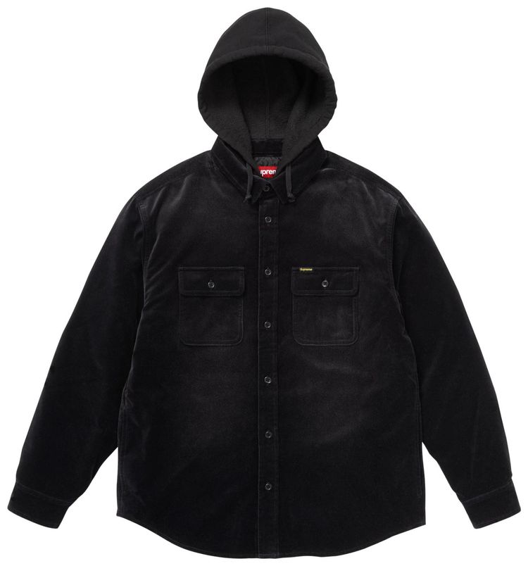 Supreme Quilted Lined Hooded Velvet Shirt Black