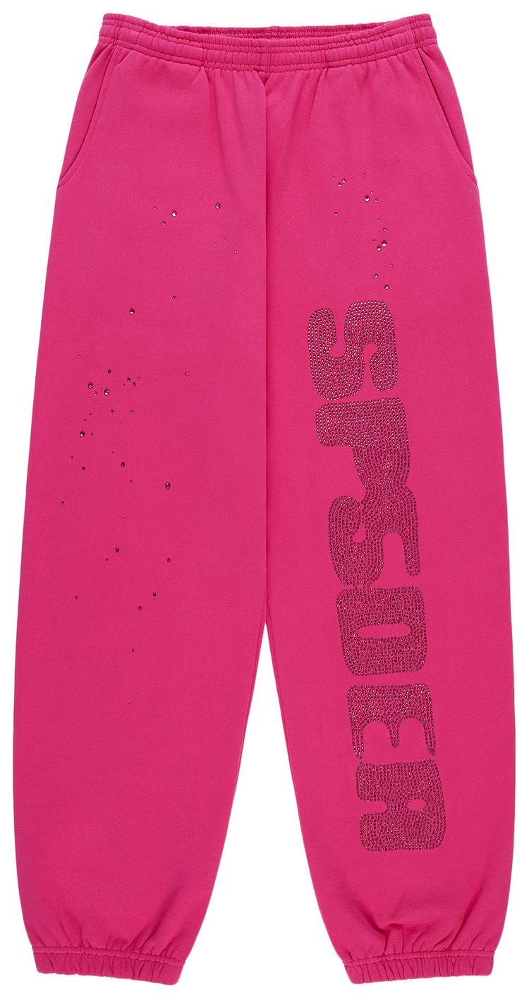 Sp5der Rhinestone Silk Sweatpant Pink