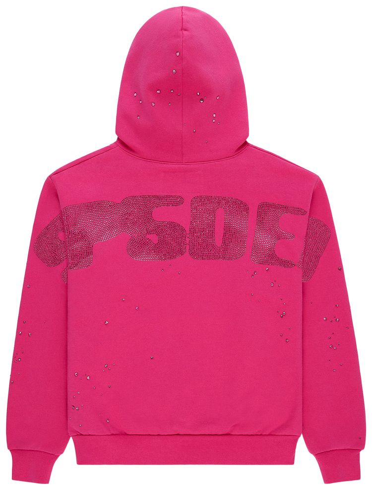 Sp5der Rhinestone Silk Hoodie Pink